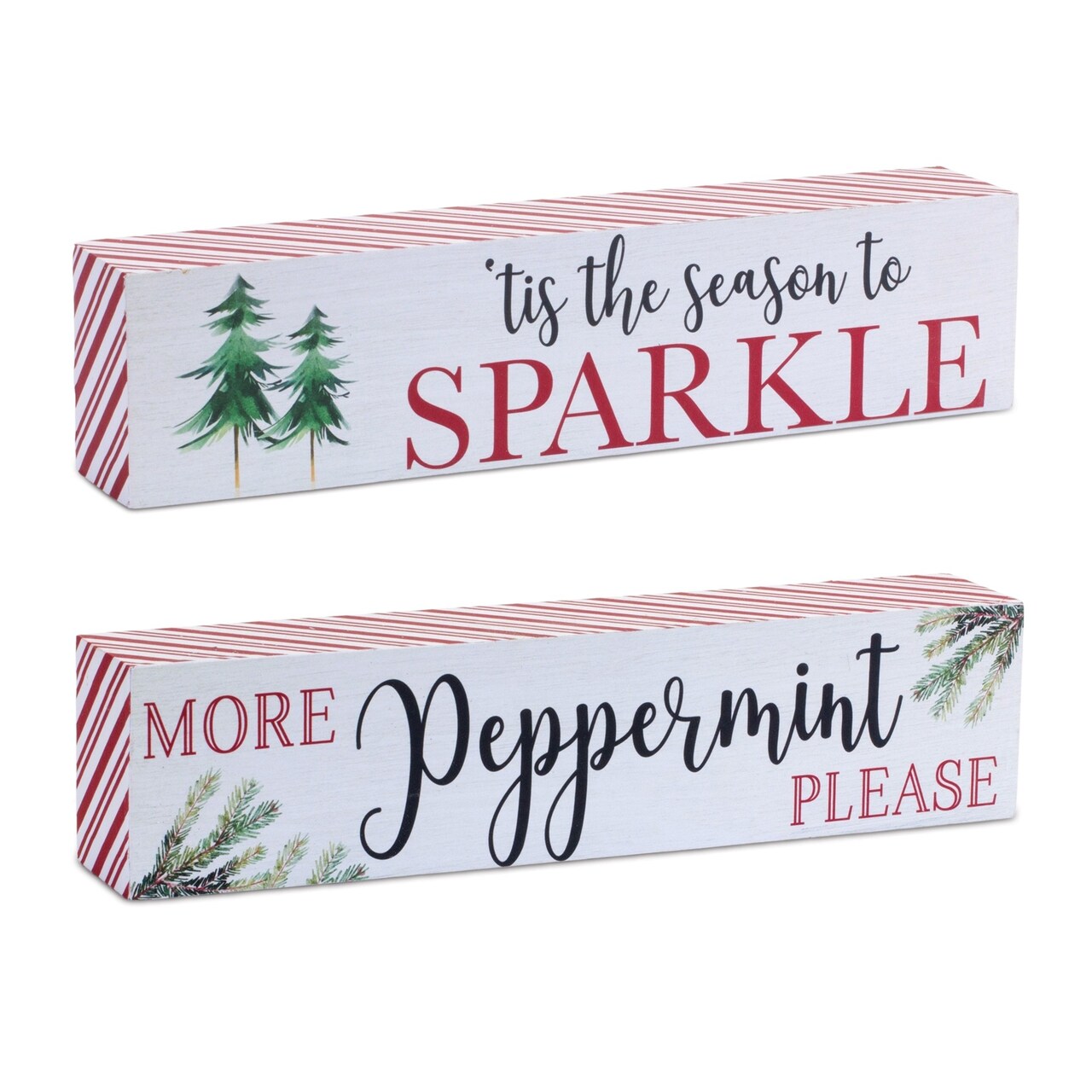 Melrose Sparkle and Peppermint Sentiment Christmas Wall Signs - 9.5" - Set of 2